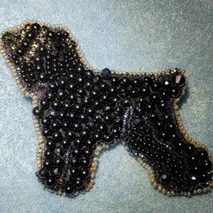 Beaded brooch pin Black Russian Terrier dog made with Swarovski & Czech Crystals